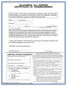 Blank California Acknowledgement Certificate PDF Form