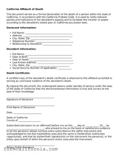 Legal California Affidavit of Death Document