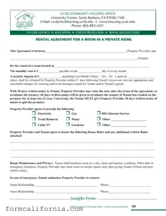 Blank California Agreement Room PDF Form