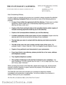 Blank California Attorney Complaint PDF Form