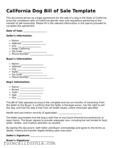 Legal California Dog Bill of Sale Document