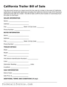 Legal California Trailer Bill of Sale Document