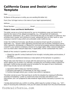 Legal California Cease and Desist Letter Document