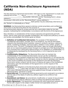 Legal California Non-disclosure Agreement Document