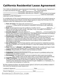 Legal California Residential Lease Agreement Document