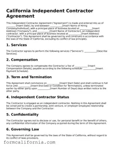 Legal California Independent Contractor Agreement Document