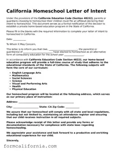 Legal California Homeschool Letter of Intent Document