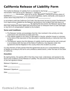 Legal California Release of Liability Document