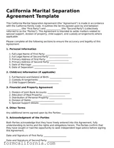 Legal California Marital Separation Agreement Document