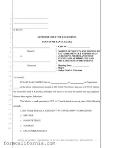 Blank California Motion Set Aside PDF Form