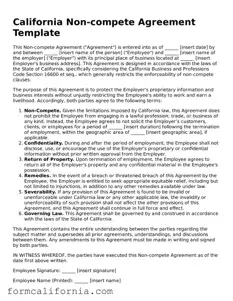 Legal California Non-compete Agreement Document