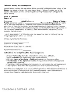 Legal California Notary Acknowledgement Document