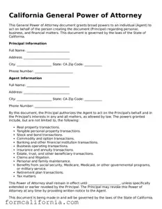 Legal California General Power of Attorney Document