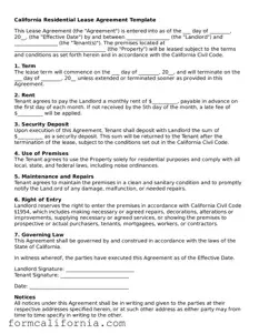Legal California Lease Agreement Document