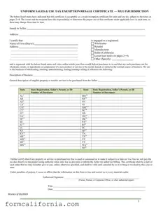 Blank California Sales Tax Certificate PDF Form